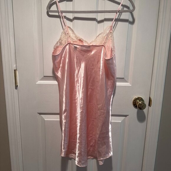 Lord & Taylor Pink Silk with White Lace Sleep Dress Teddy - Size Large - Picture 3 of 3